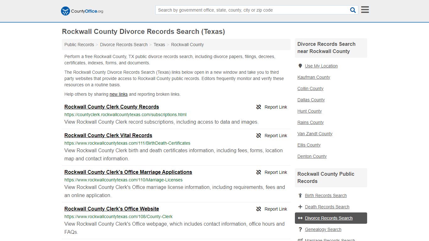 Rockwall County Divorce Records Search (Texas) - County Office